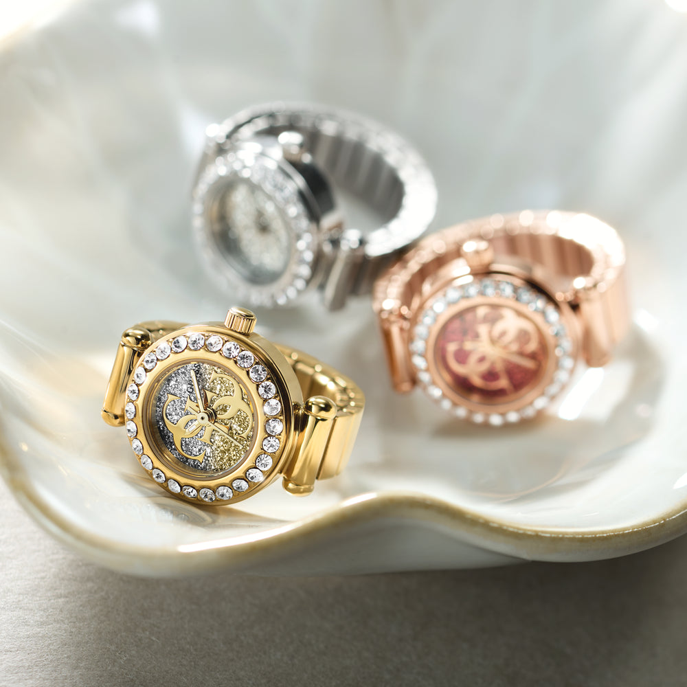 GUESS Ladies Small Anna Gold Tone Analog Watch Ring