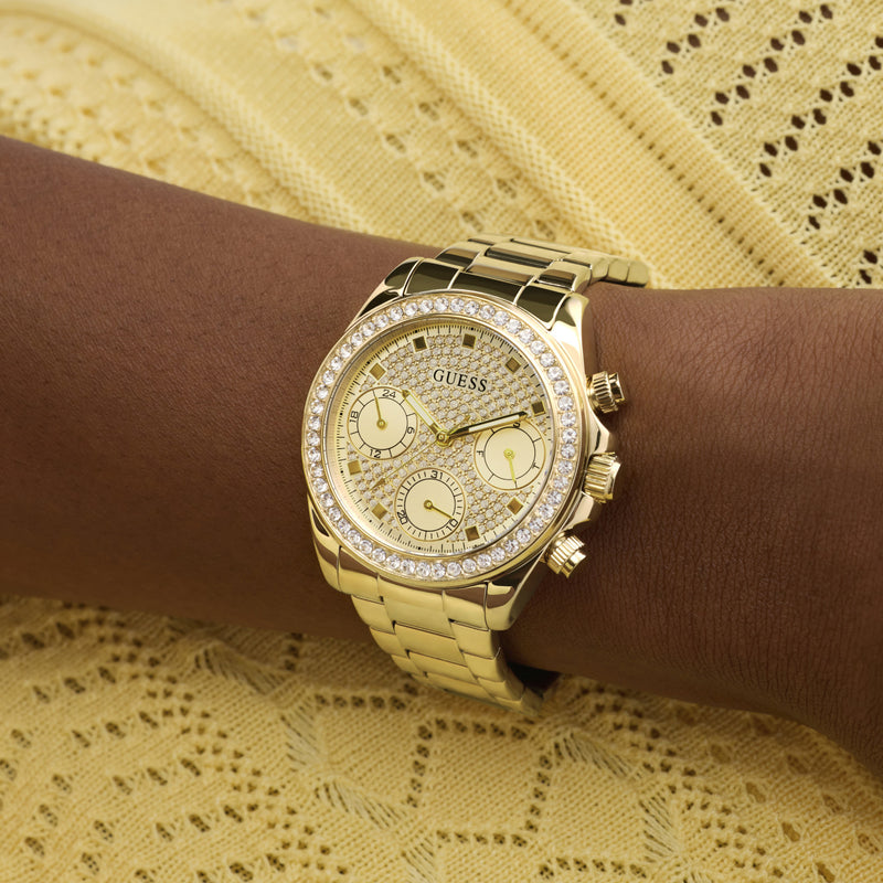 GUESS Ladies Victoria Gold Tone Multi-Function Watch