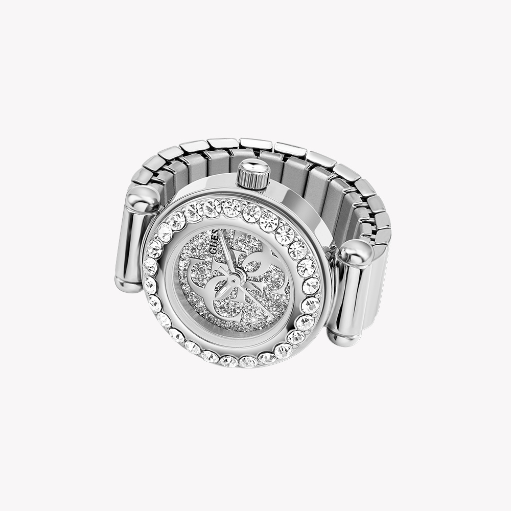 GUESS Ladies Large Anna Silver Tone Analog Watch Ring
