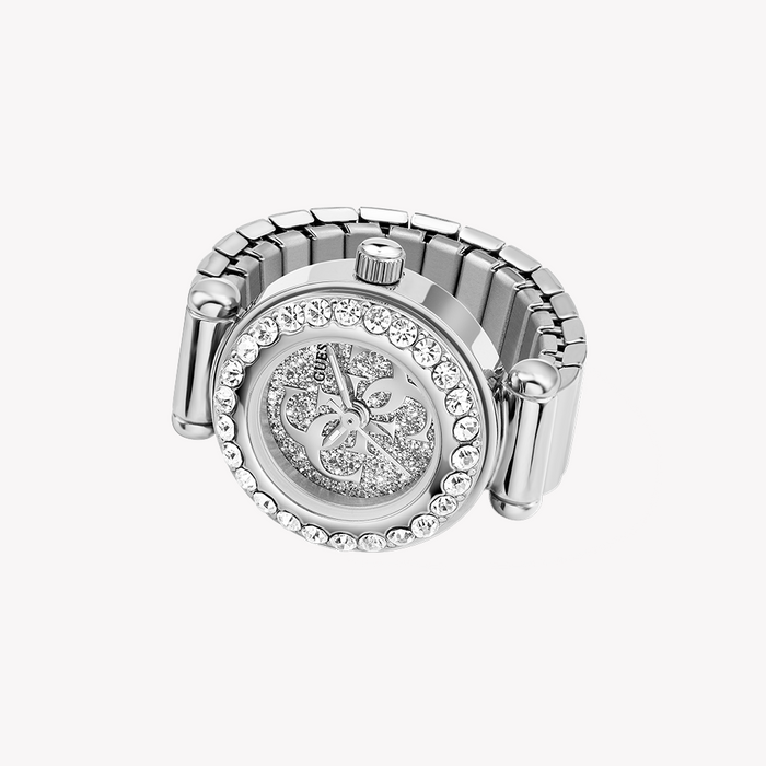GUESS Ladies Large Anna Silver Tone Analog Watch Ring