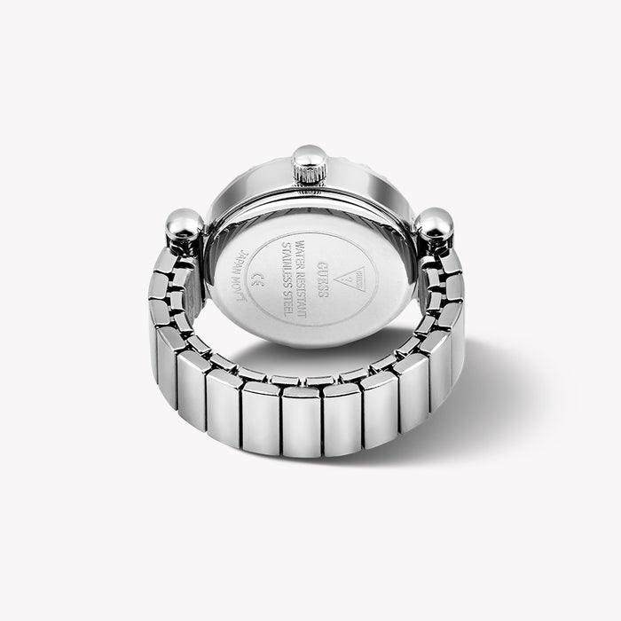 GUESS Ladies Large Anna Silver Tone Analog Watch Ring