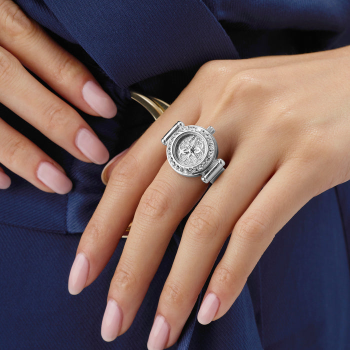 GUESS Ladies Large Anna Silver Tone Analog Watch Ring