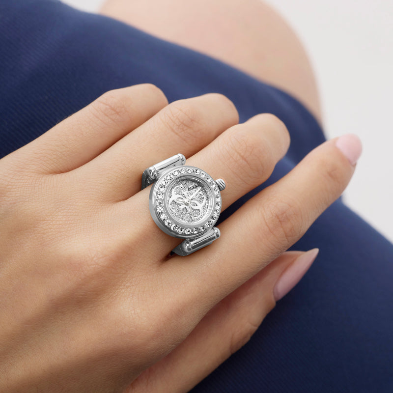 GUESS Ladies Large Anna Silver Tone Analog Watch Ring