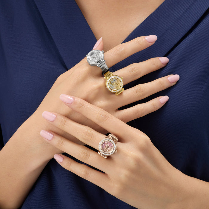 GUESS Ladies Large Anna Silver Tone Analog Watch Ring