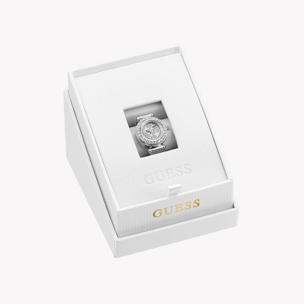GUESS Ladies Large Anna Silver Tone Analog Watch Ring
