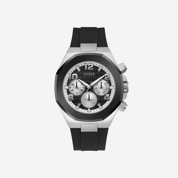Guess Men's Silver & Black Watch, Rubber Band | Gw0583g1 by i-watch