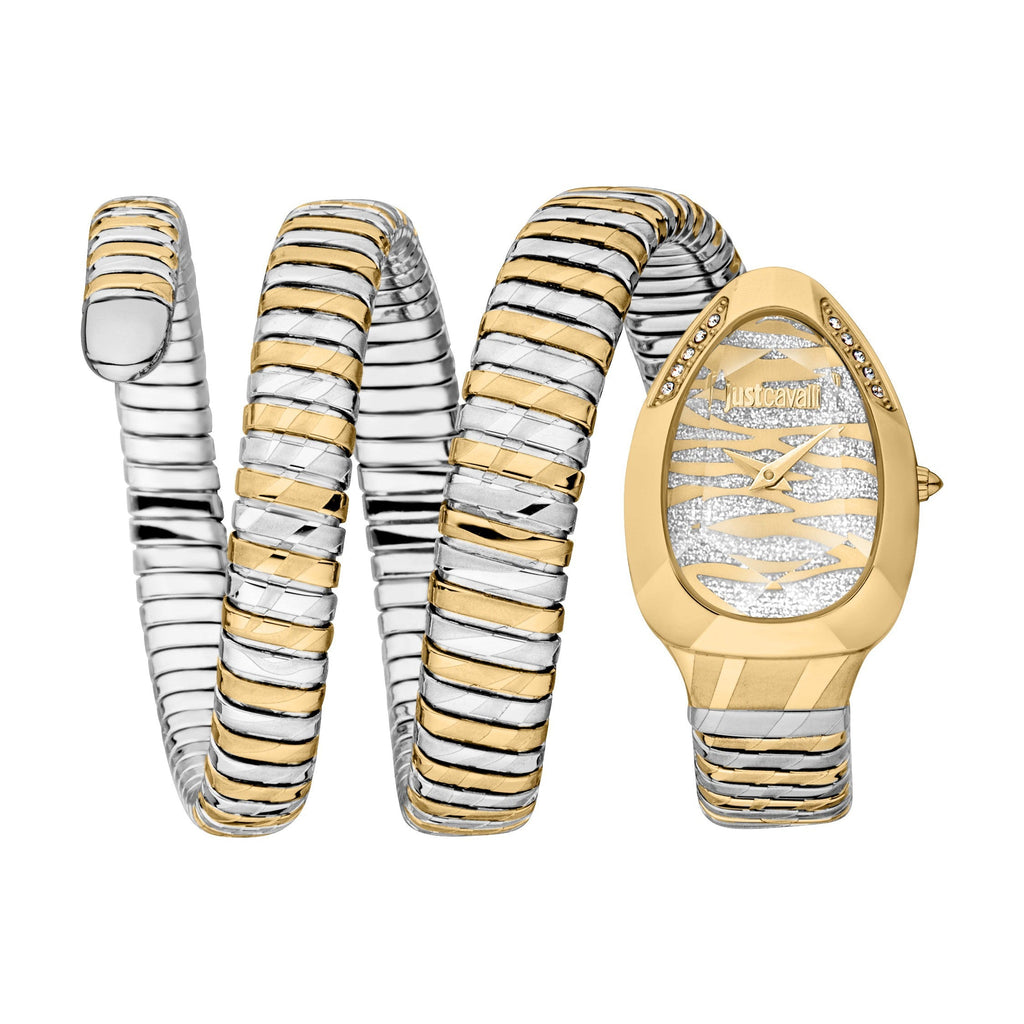 JUST CAVALLI Women's Watch with Gold Stainless Steel Case and Silver & Gold Stainless Steel Band