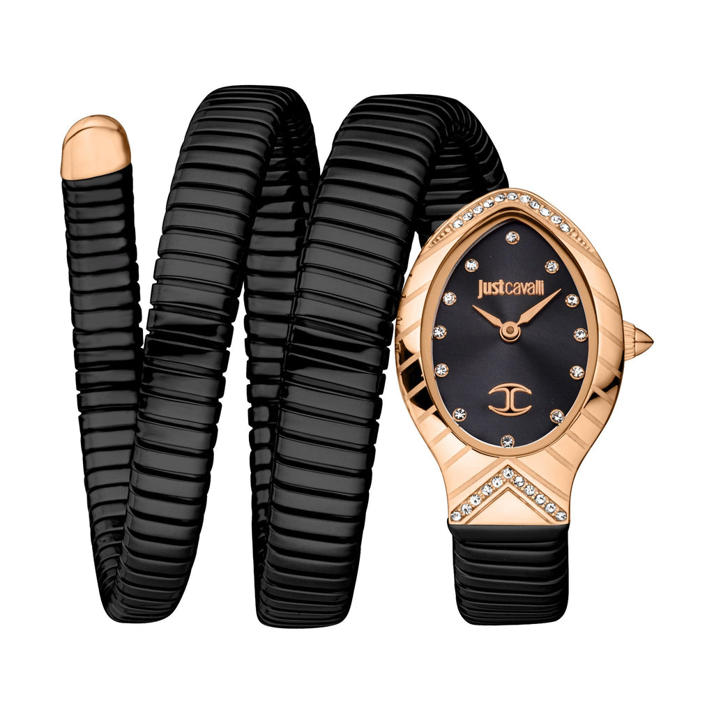 JUST CAVALLI Women's Watch with Rose Gold Stainless Steel Case and Black Stainless Steel Band