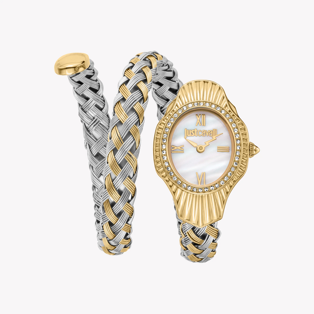 JUST CAVALLI Women's Watch with Gold Stainless Steel Case and Silver & Gold Stainless Steel Band
