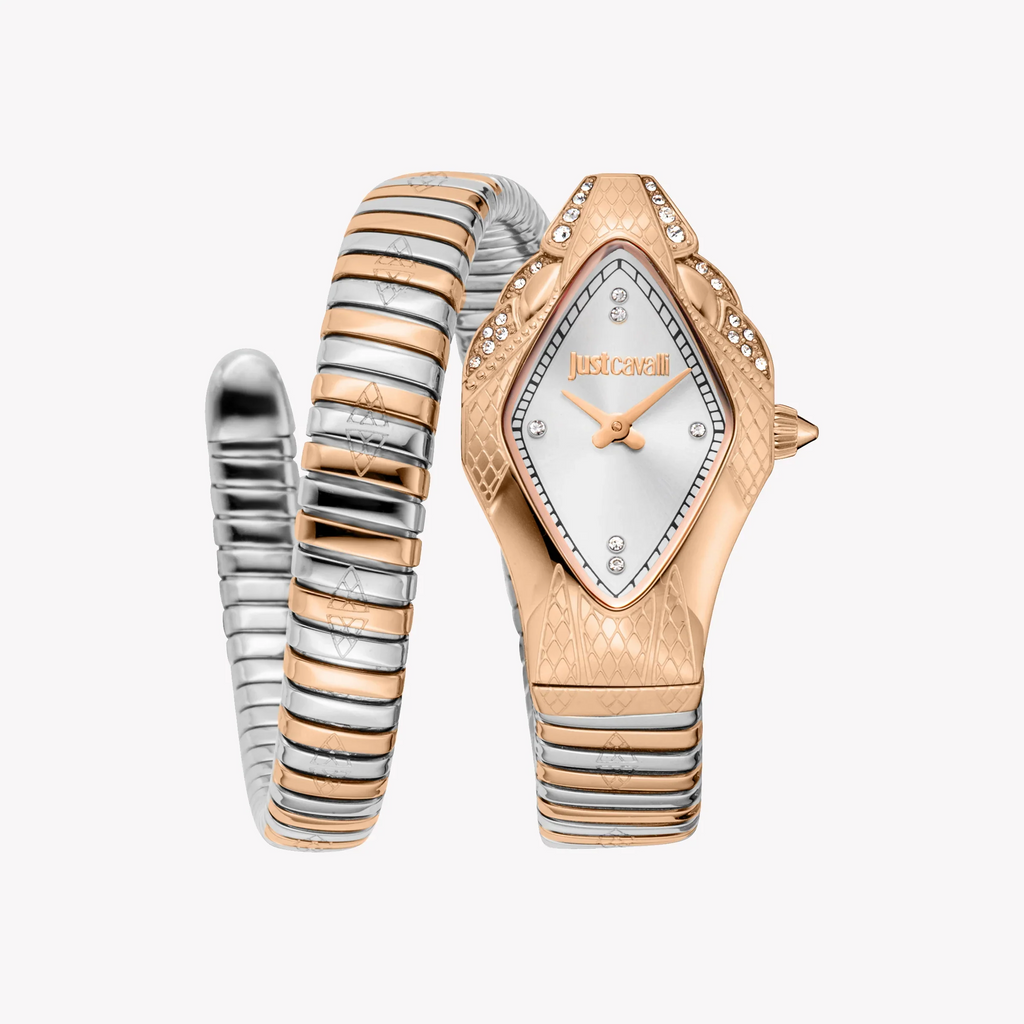 JUST CAVALLI Women's Watch with Rose Gold Stainless Steel Case and Silver & Rose Gold Stainless Steel Band