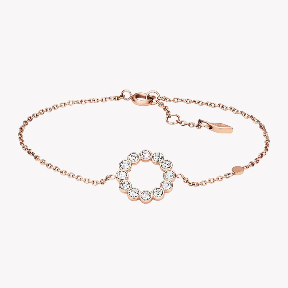 Fossil Women's Rose Gold Bracelet, PavÃ© Crystals | JF02742791