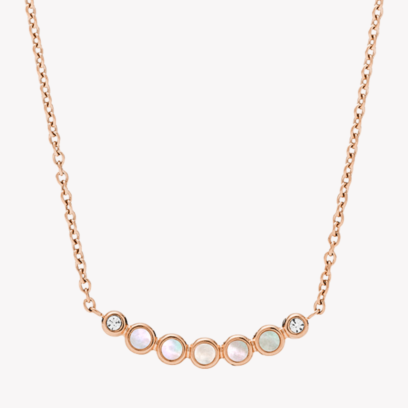 Fossil Women's Rose Gold Necklace, Mother of Pearl & Crystal Details | JF03092791