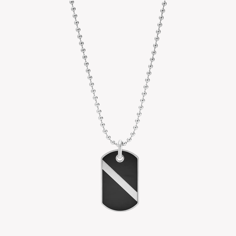 Fossil Jewels Men's Silver & Black Necklace, Black Agate Pendant | JF03441040