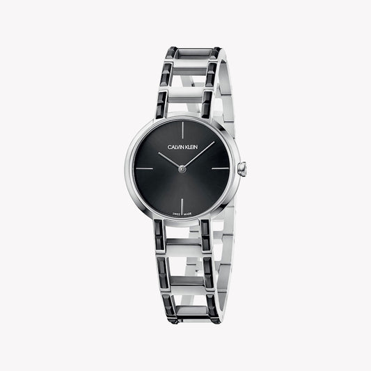 CK Calvin Klein Women's Stainless Steel Watch, Silver & Black | K8NX3UB1