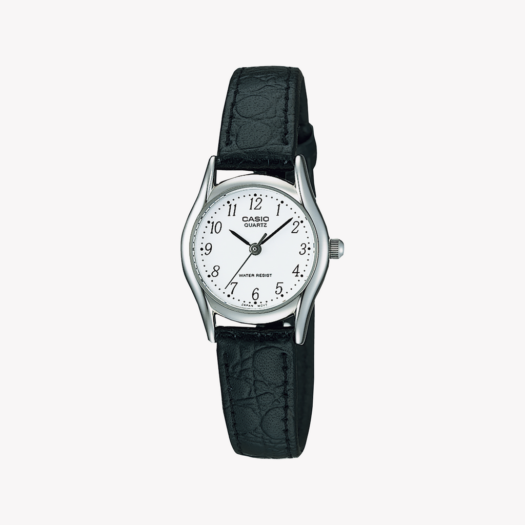 Casio Women's Silver/Black Leather Watch | Ltp-1094e-7brdf