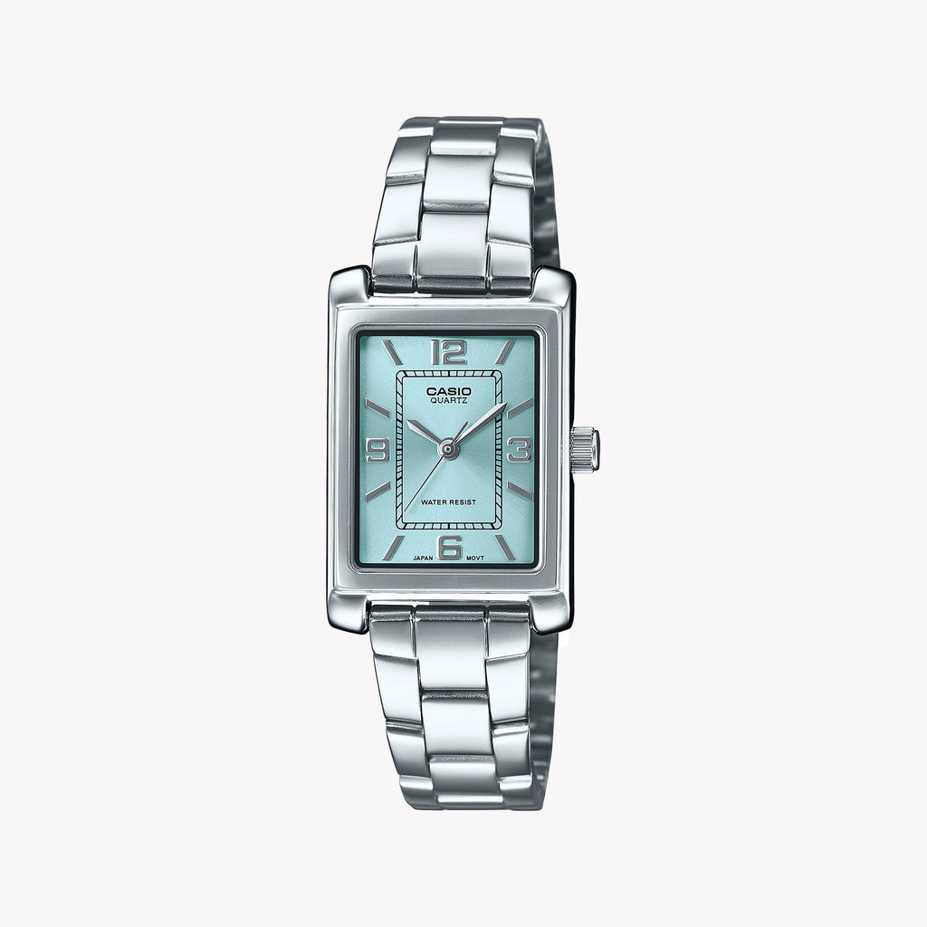 CASIO Women's Silver & Blue Brass Watch | LTP-1234DD-2ADF