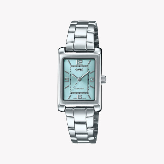 CASIO Women's Silver & Blue Brass Watch | LTP-1234DD-2ADF