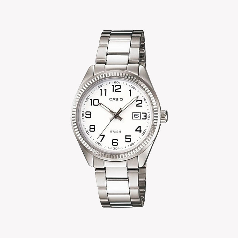 Casio Ltp-1302d-7bvdf - Sporty Elegance Women's Timepiece In Silver & White by i-watch