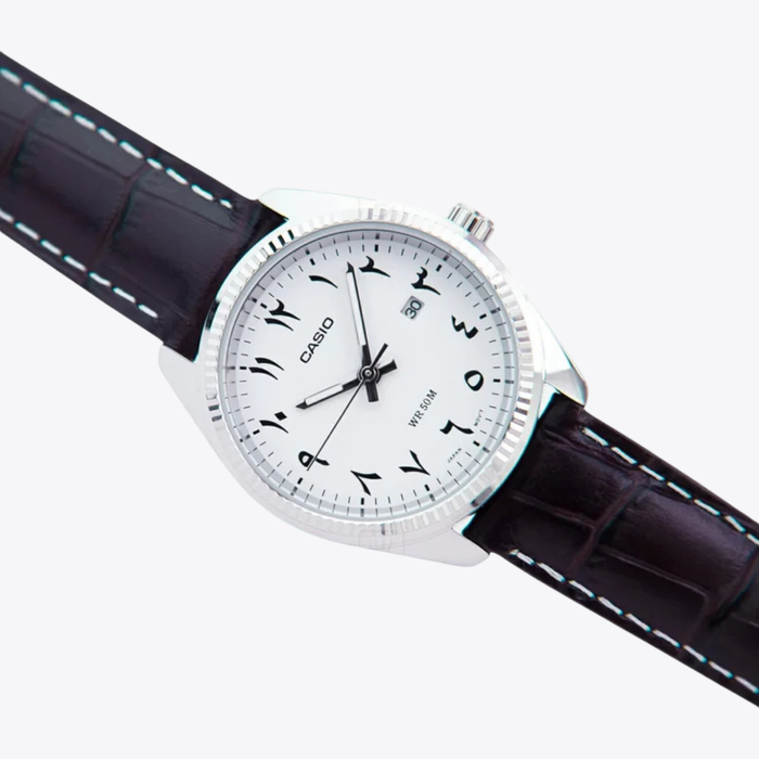 Casio Women's Silver & Brown Watch, White Dial with Arabic Numerals | LTP-1302L-7B3VDF