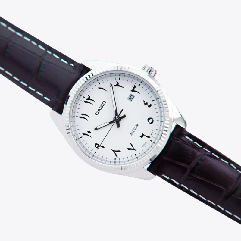 Casio Women's Silver & Brown Watch, White Dial with Arabic Numerals | LTP-1302L-7B3VDF