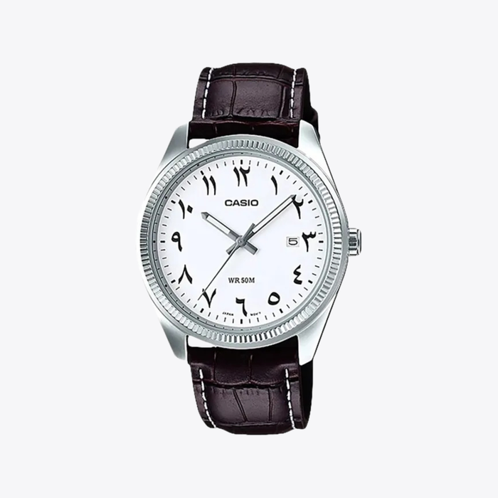 Casio Women's Silver & Brown Watch, White Dial with Arabic Numerals | LTP-1302L-7B3VDF
