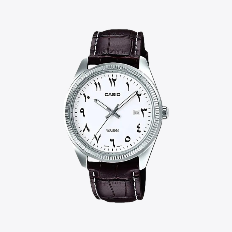 Casio Women's Silver & Brown Watch, White Dial with Arabic Numerals | LTP-1302L-7B3VDF