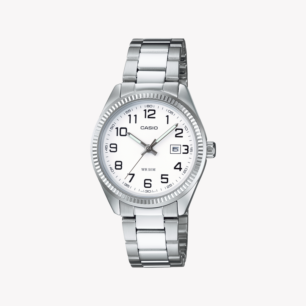 Casio Women's Silver Watch, White Dial | Ltp-1302pd-7bvef
