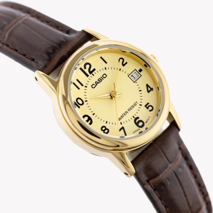 Casio Women's Champagne Dial Analog Watch with Leather Strap LTP-V002GL-9BUDF Brown