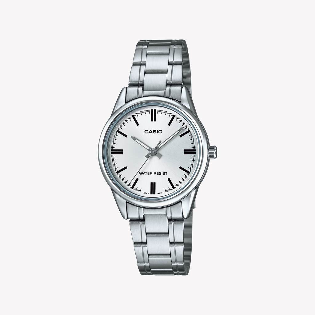 Casio Women's Silver Stainless Steel Watch, White Dial | Ltp-V005d-7audf