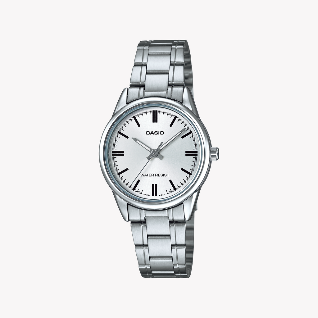 Casio Women's Silver Stainless Steel Watch, White Dial | Ltp-V005d-7audf