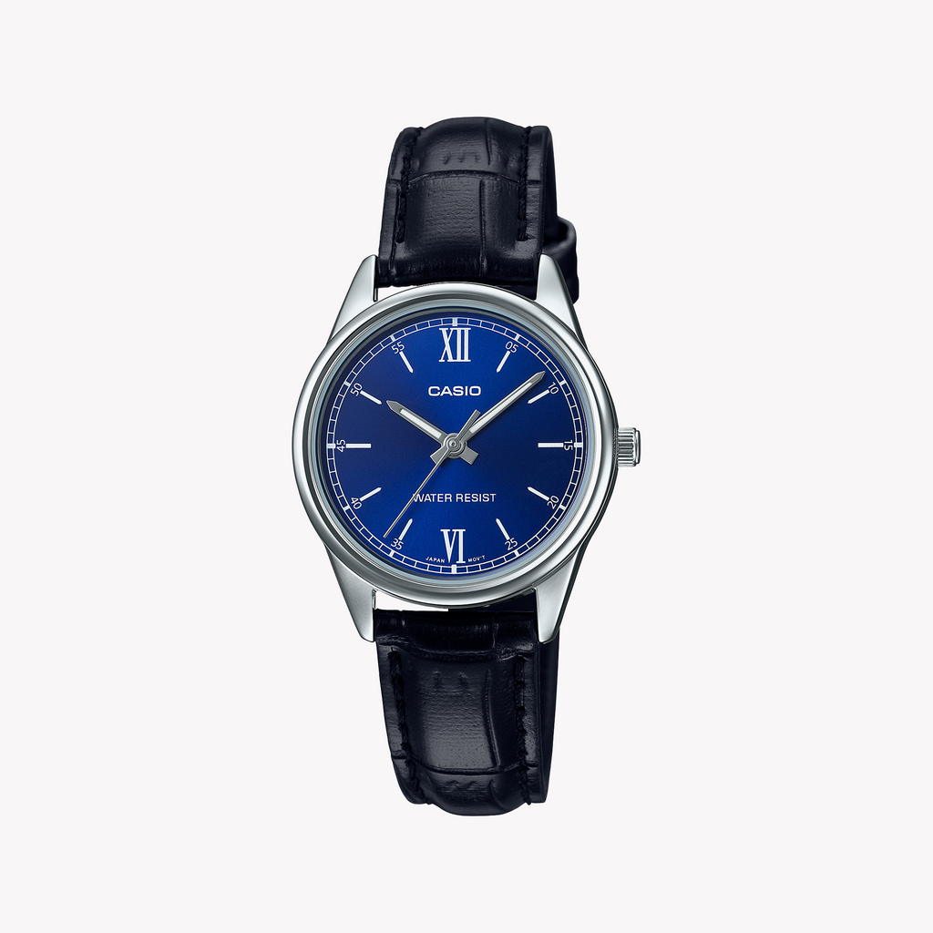 CASIO LTP-V005L-2BUDF – SPORTLICHE ELEGANZ IN BLAUEM & SCHWARZEM LEDER DAMENUHR