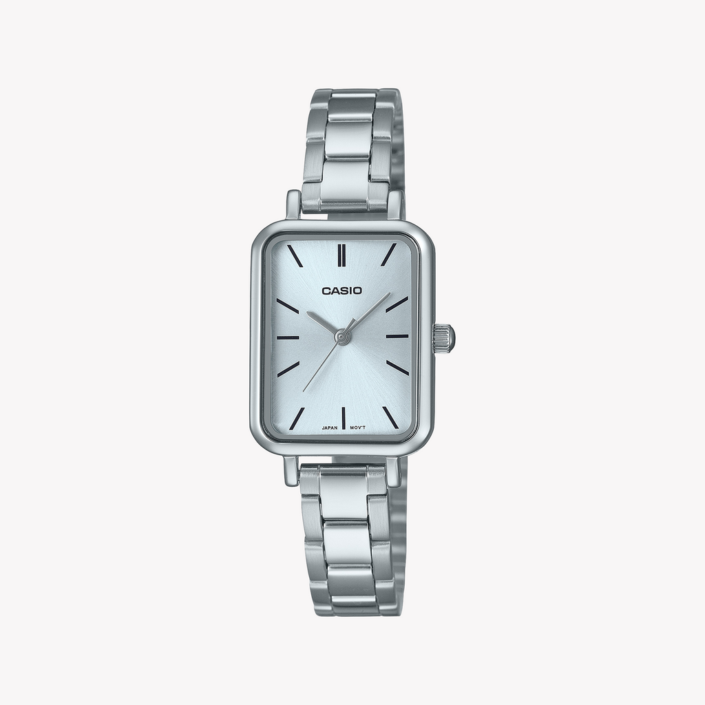 كاسيو LTP-V009D-2EUDF - ساعة نسائية رياضية أنيقة بسوار فضي من الستانلس ستيل