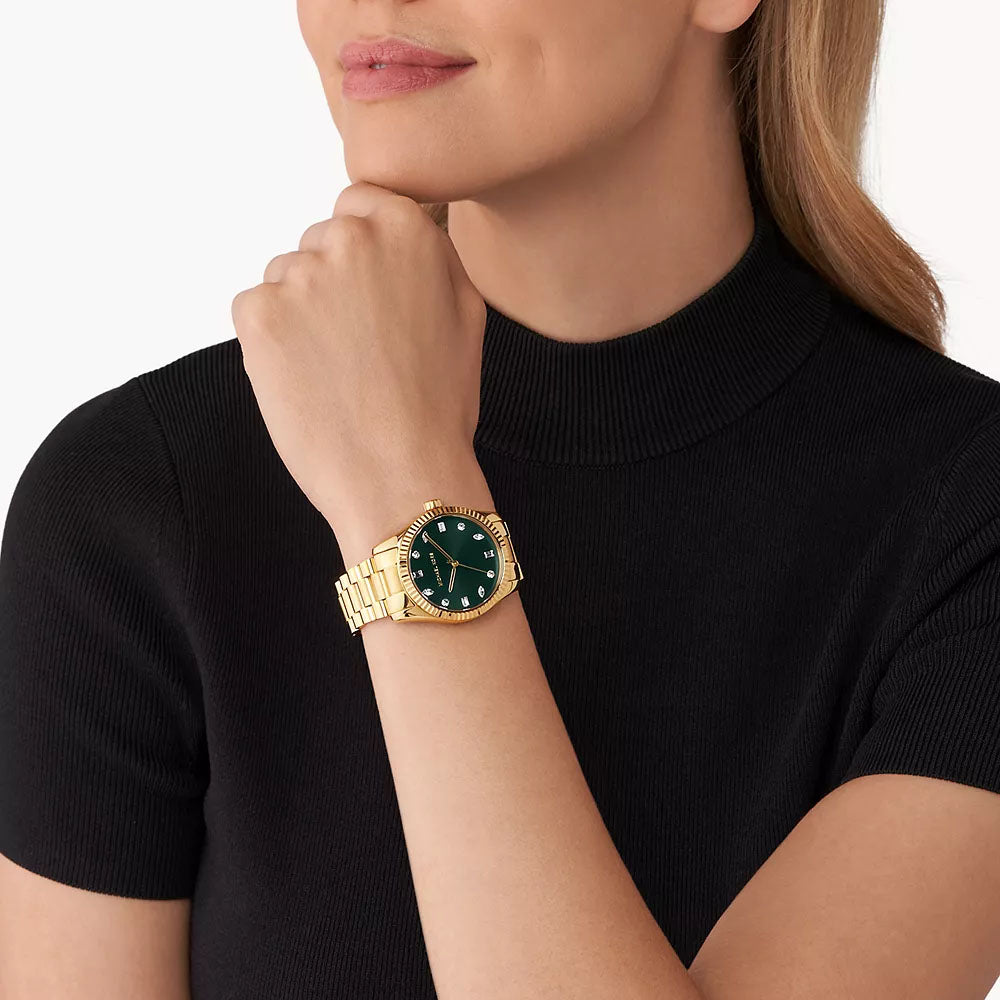 Michael Kors Women's Gold/Dark Green Stainless Steel Watch | Mk7449