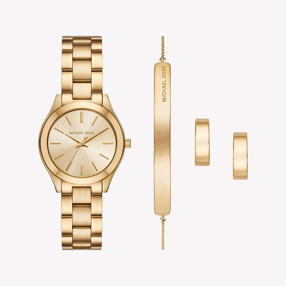Michael Kors Slim Runway Quartz Gold Dial Ladies Watch MK7561SET