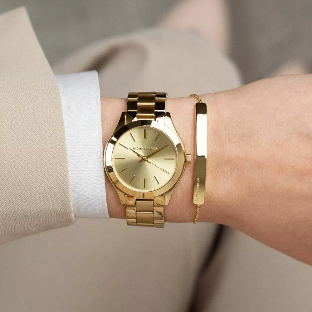 Michael Kors Slim Runway Quartz Gold Dial Ladies Watch MK7561SET