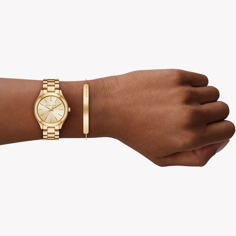 Michael Kors Slim Runway Quartz Gold Dial Ladies Watch MK7561SET