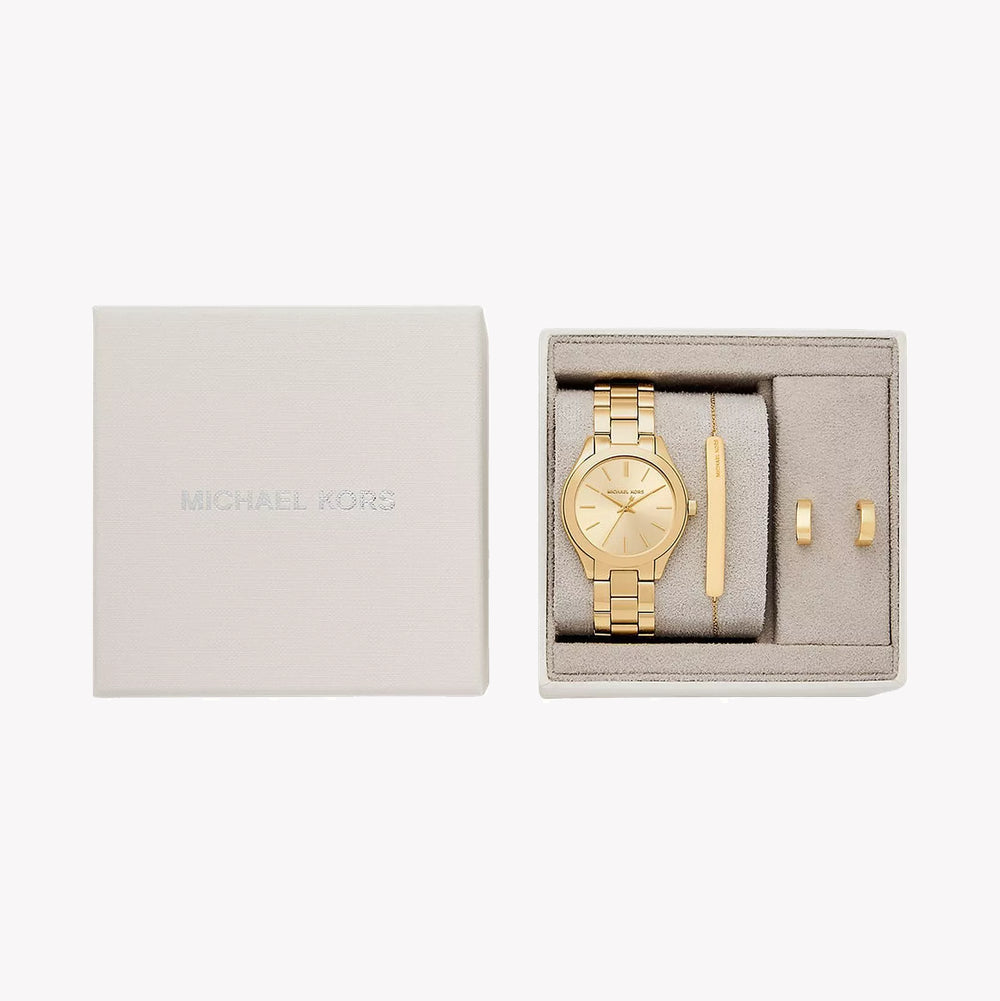 Michael Kors Slim Runway Quartz Gold Dial Ladies Watch MK7561SET