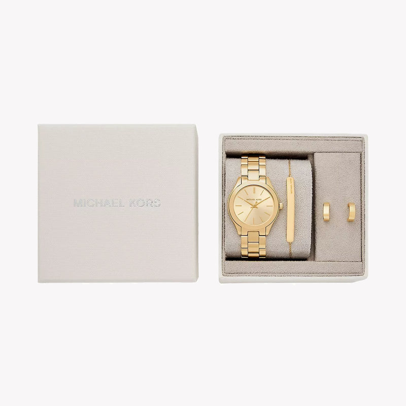Michael Kors Slim Runway Quartz Gold Dial Ladies Watch MK7561SET