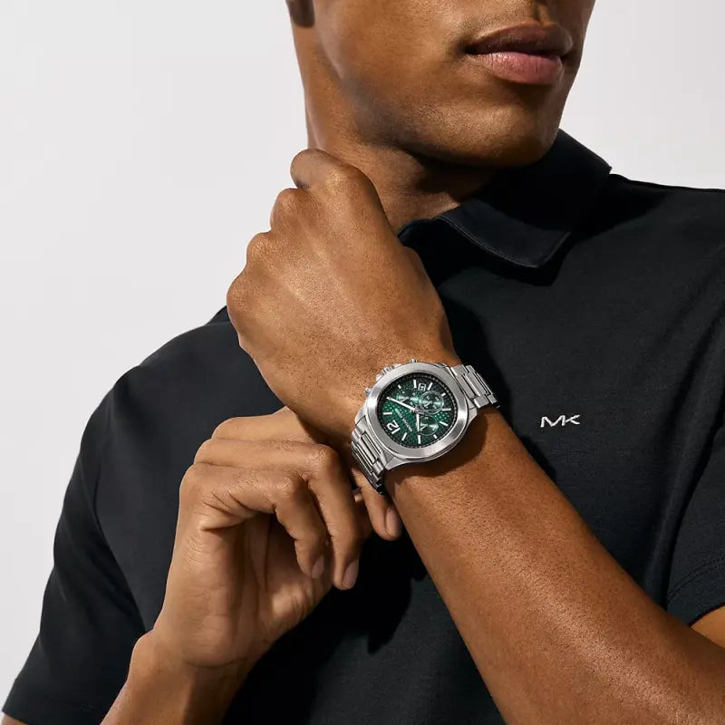 Michael Kors Men's Silver Stainless Steel, Black & Green Dial | Mk9191