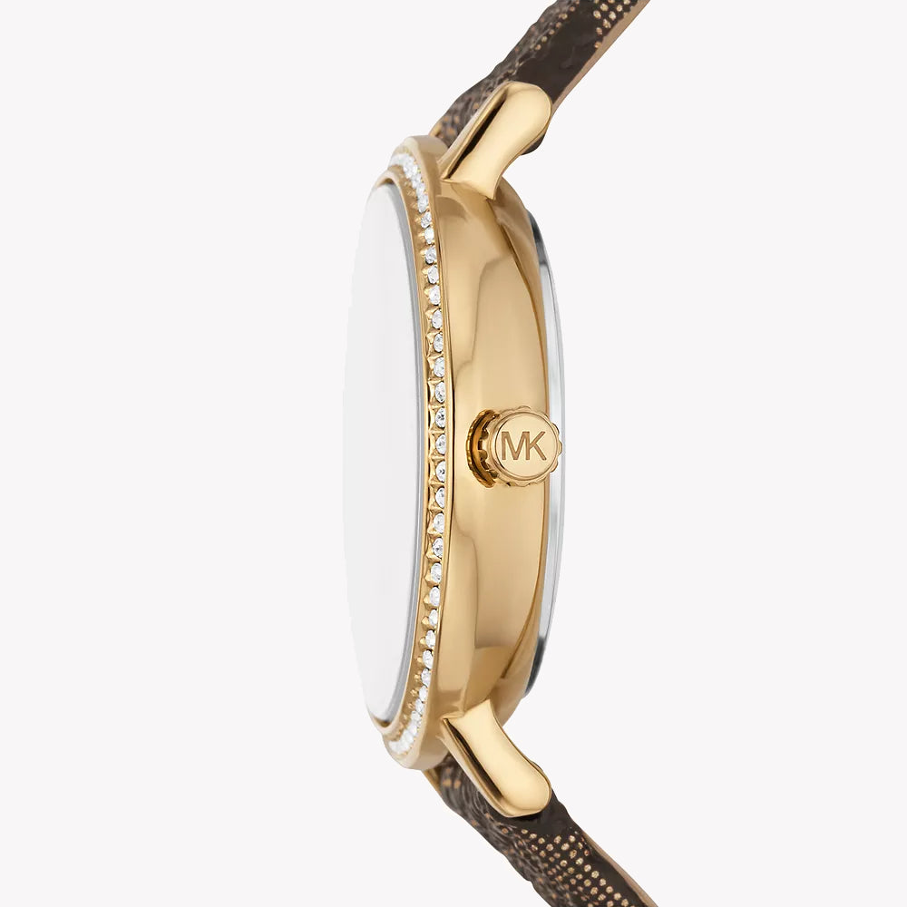 Michael Kors Women's Gold Watch, Brown Leather | Mko9001set