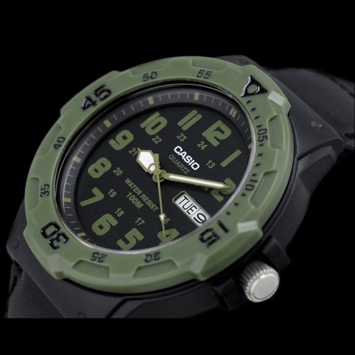 Casio Men's Black & Green Men's Watch, Black Dial | MRW-200HB-1BVEF