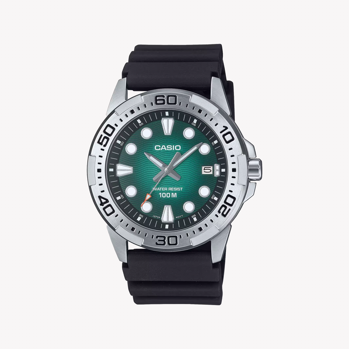 Casio Standard Analog Resin Strap Green Dial Quartz MTD-140-3AV 100M Men's Watch