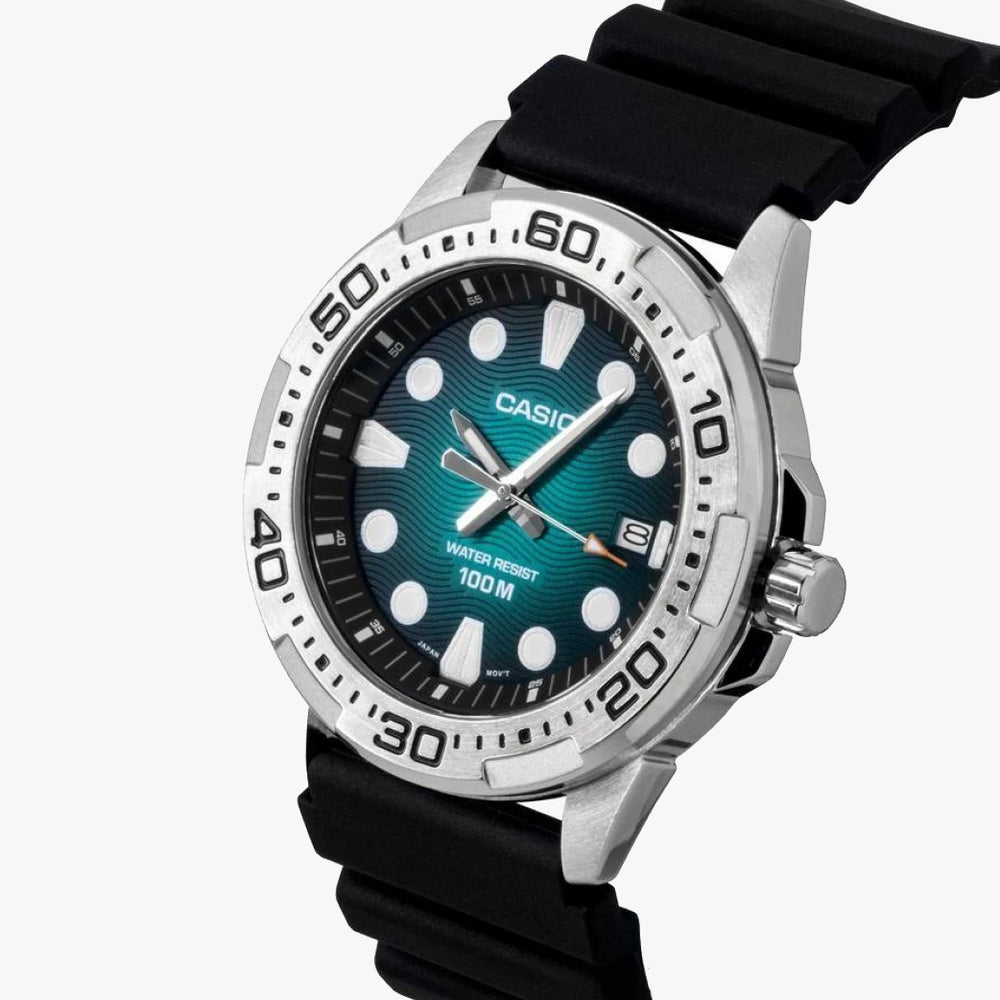 Casio Standard Analog Resin Strap Green Dial Quartz MTD-140-3AV 100M Men's Watch