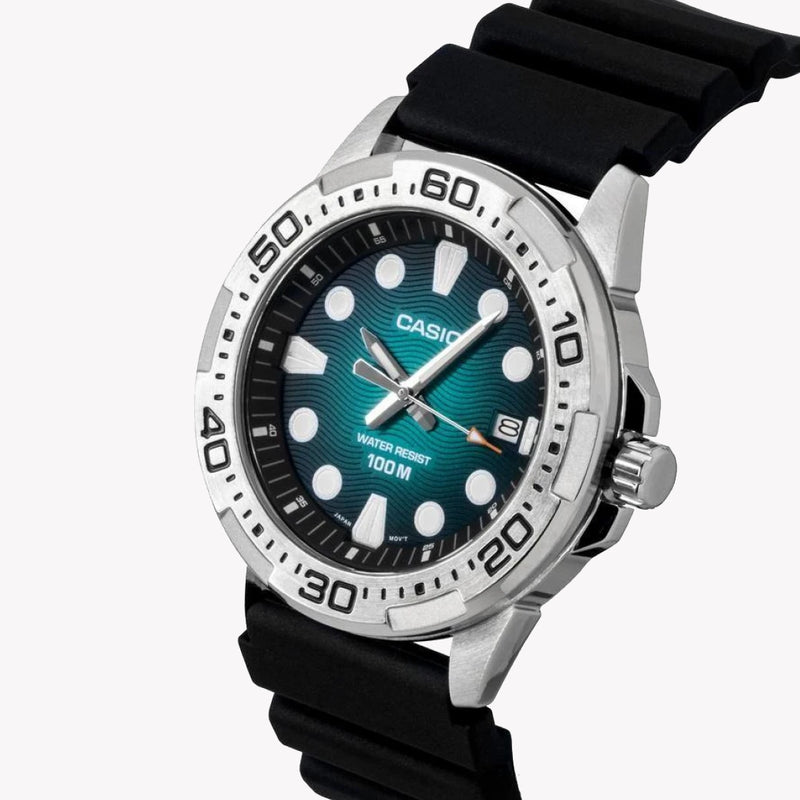 Casio Standard Analog Resin Strap Green Dial Quartz MTD-140-3AV 100M Men's Watch