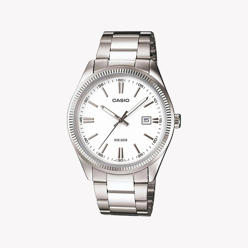 Casio Mtp-1302d-7a1vdf - Elegant Sporty Stainless Steel Men's Watch With White Dial & Date Function by i-watch