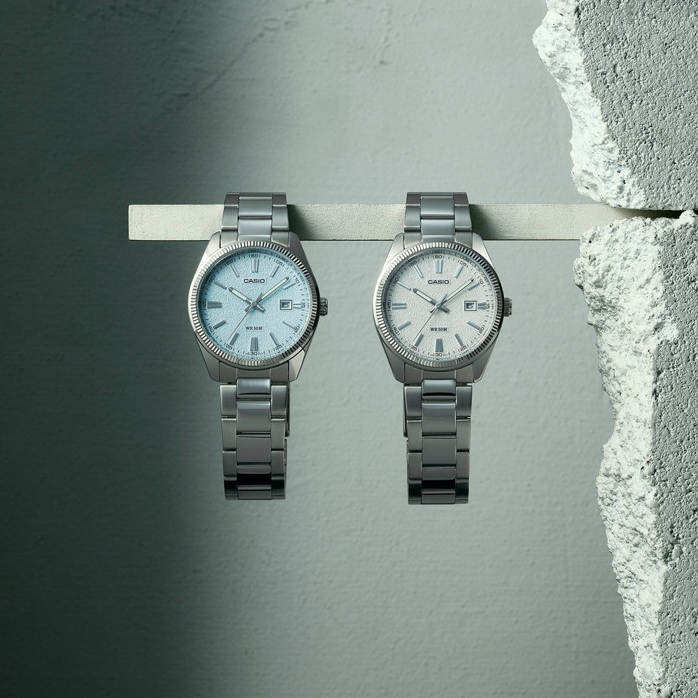 CASIO MTP-1302DA-2A2VDF Analog – Ice-Blue Textured Matte Dial, Stainless-Steel Band, 50 m Water-Resistant Men's Watch