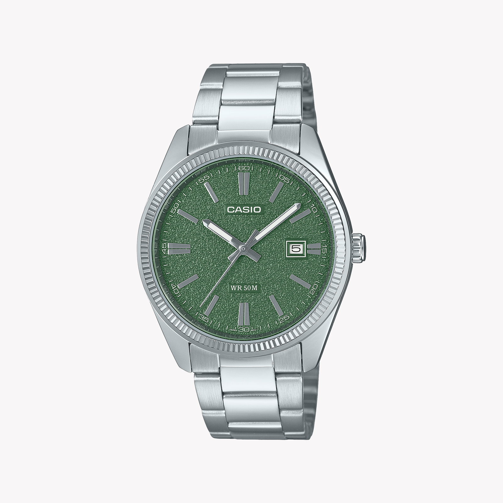 Casio Men's Stainless Steel Analog Watch with Green Dial