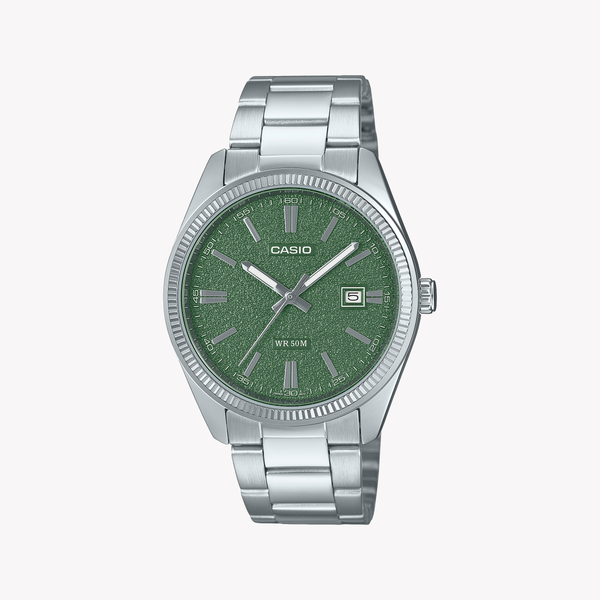 Casio Men's Stainless Steel Analog Watch with Green Dial