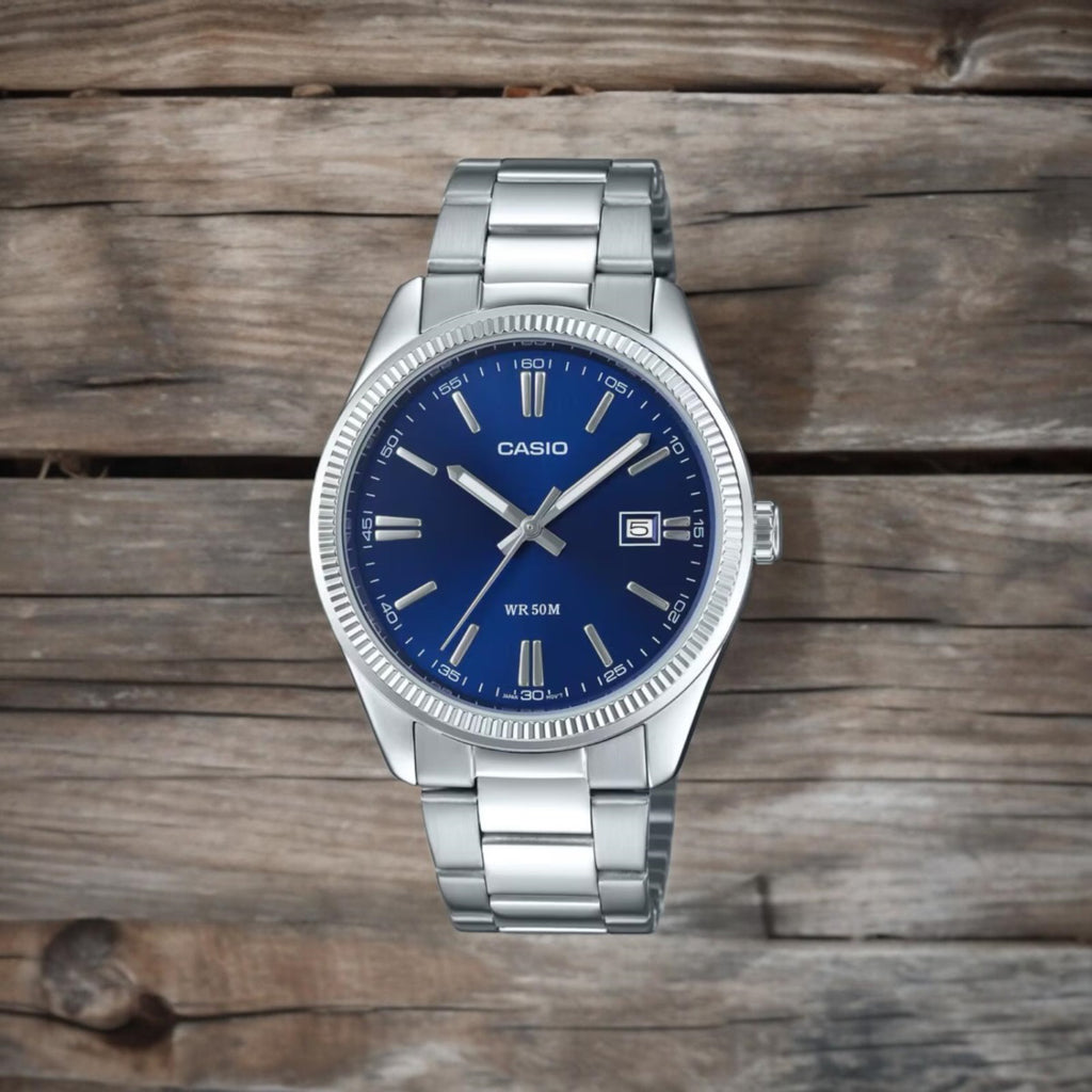 Casio Men's Silver/Blue Stainless Watch | Mtp-1302pd-2avef