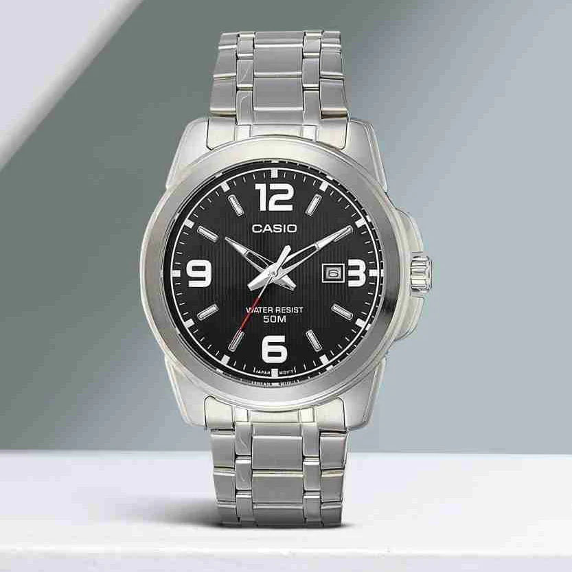 Casio Men's Silver Watch, Black Dial | Mtp-1314d-1avdf by i-watch